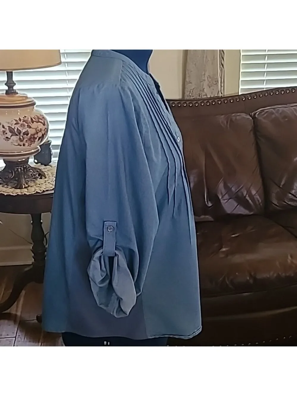 Ny Collection wmns pleated/round hem cotton top rolled sleeves. Sz 1XL.(#1083)